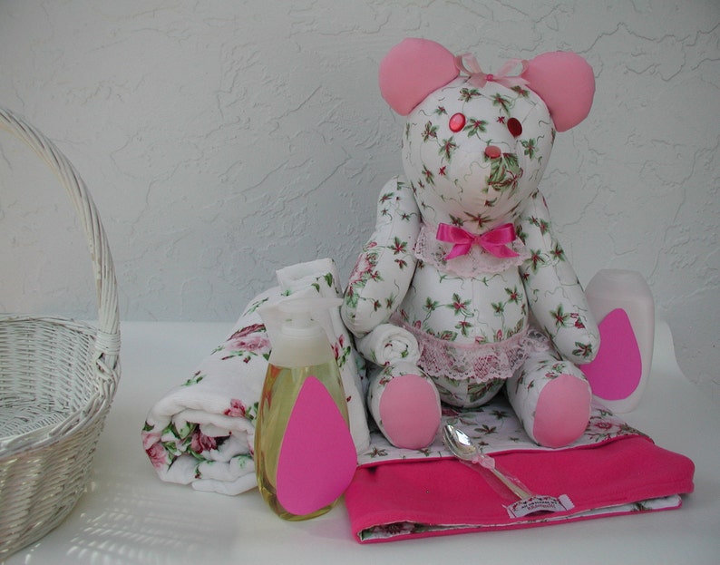 Baby Girl Shower Gift Basket, Handmade Personalized Teddy Bear, Pink ...