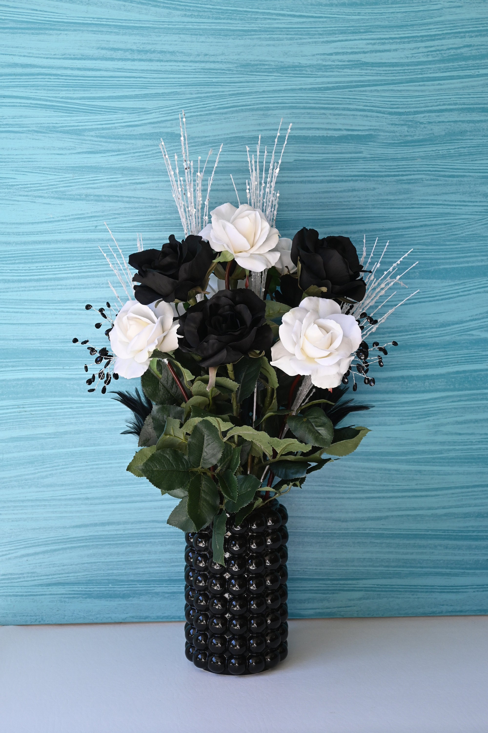 Black and white artificial flowers discount