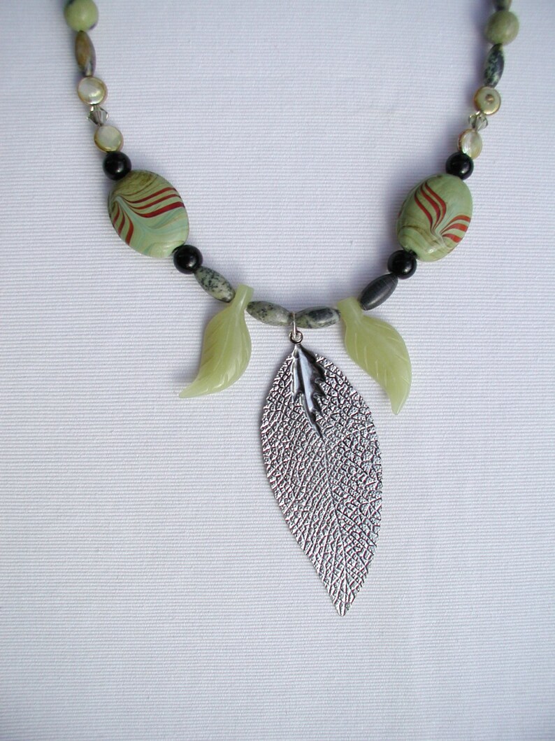 Jade Leaf Pendant, Beaded Jade Pendant, Safari Necklace Original ...