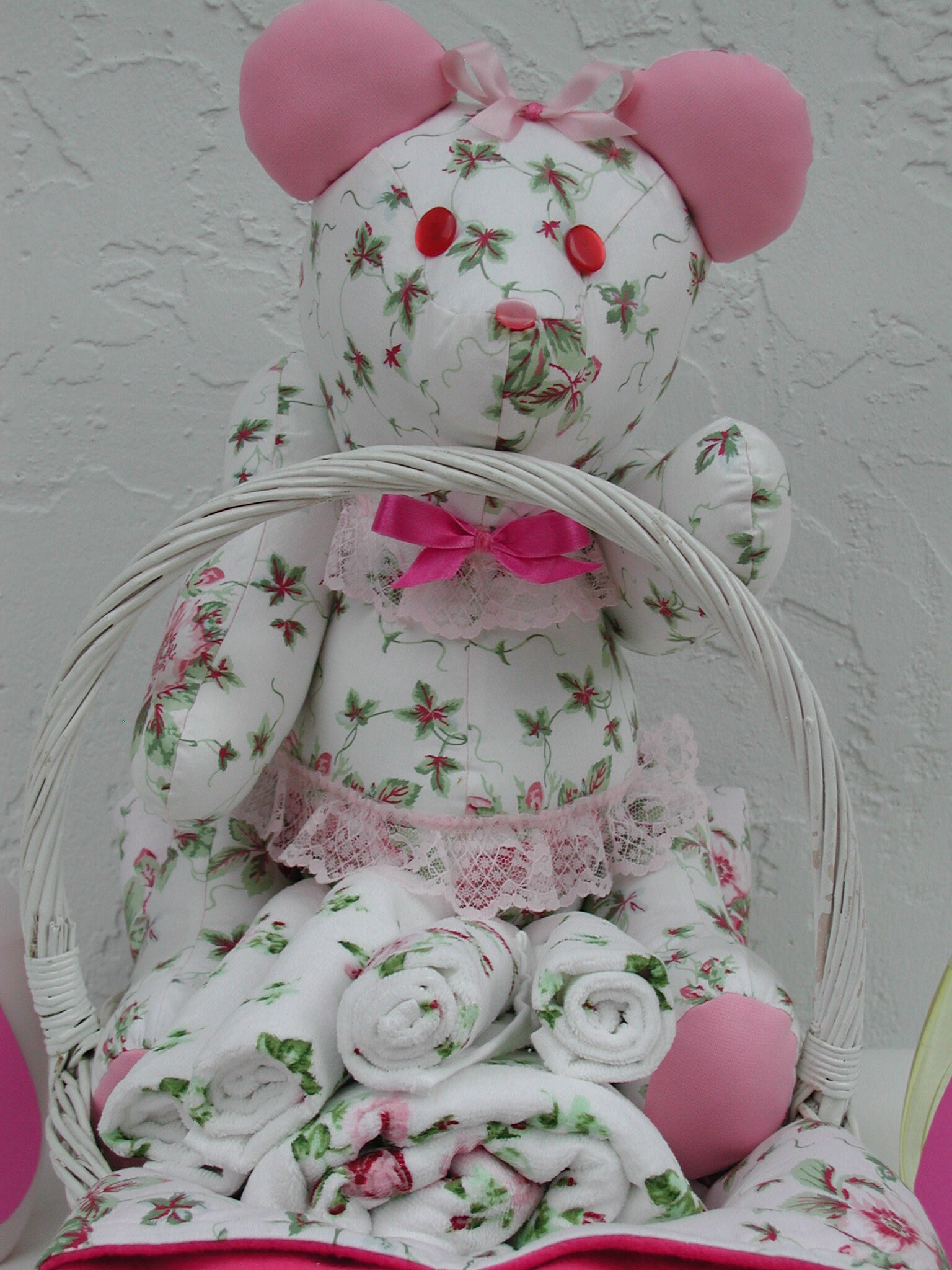 Baby Girl Shower Gift Basket, Handmade Personalized Teddy Bear, Pink ...
