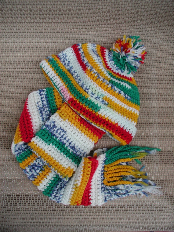 Hat and Scarf, Crochet Scarf Set, Hat and Scarf, Crayola Mixed