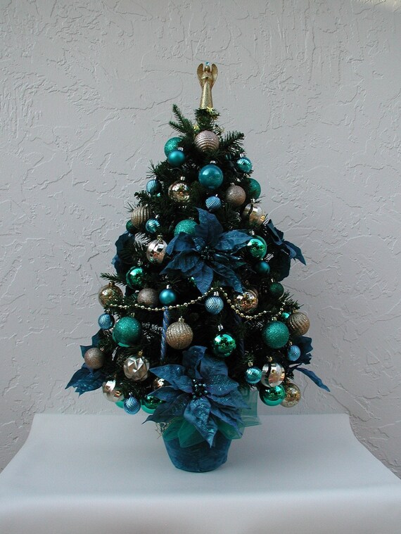 Turquoise Gold Christmas Entryway Tree Tabletop Tree Etsy