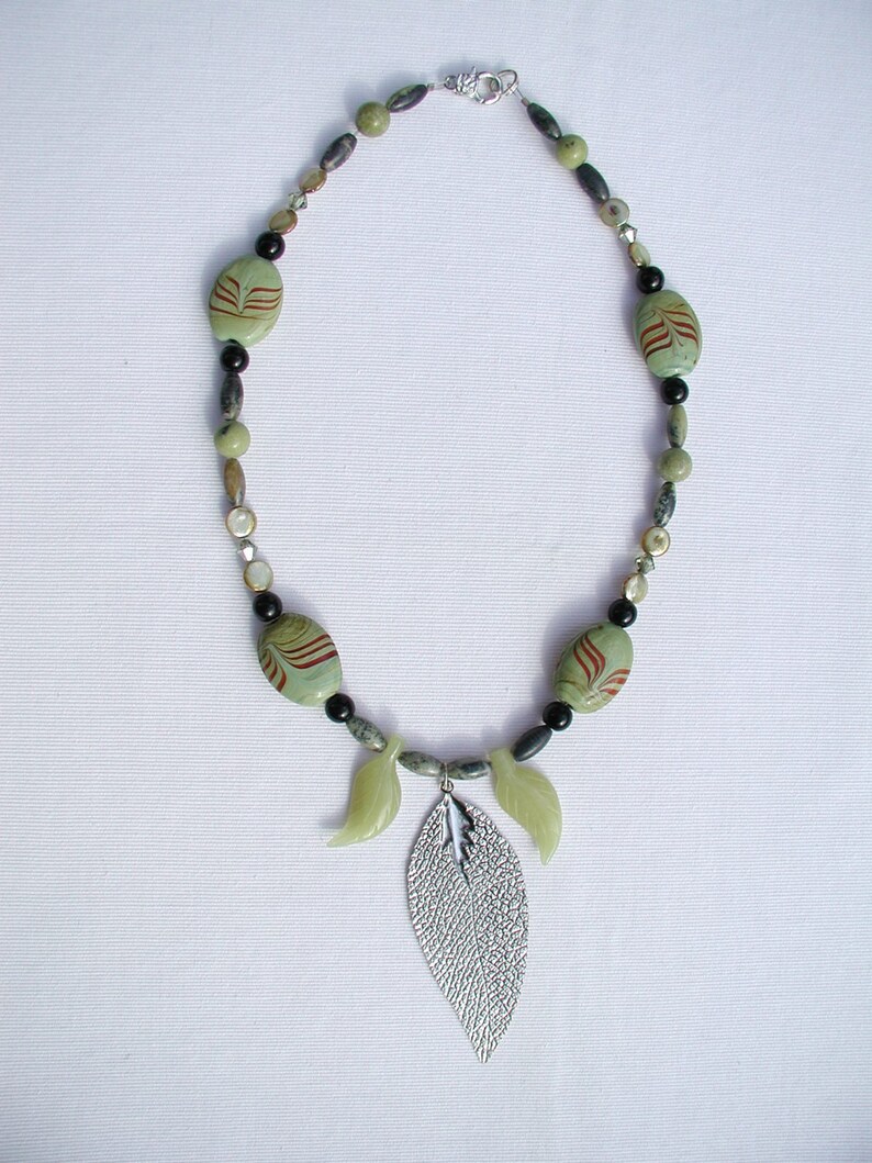 Jade Leaf Pendant, Beaded Jade Pendant, Safari Necklace Original ...