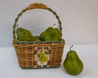 Artificial Green Pears, Gift Basket Decor, 6 Green Pears, Kitchen Decorating, Pears Centerpiece, Apple Pie Props, Fruit Wicker Basket