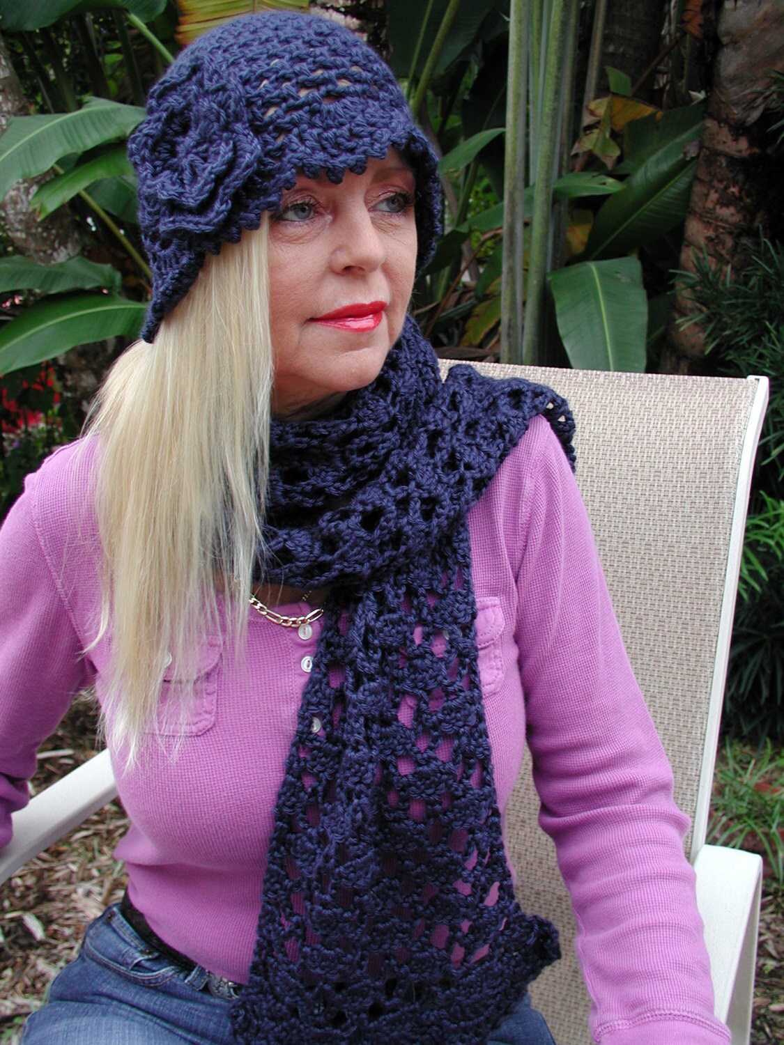Navy Blue Hat and Scarf Crochet Clothing Flower Cap Hat and Etsy