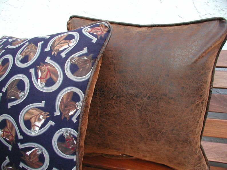 Navy Horseshoe Pillow Ranch Home Decor Horse Throw Pillow Etsy