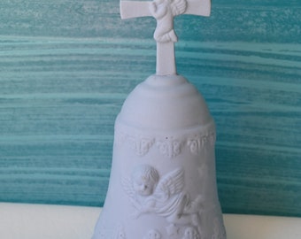 Blue Angel Bell, Blue Cross handle Bell, Vintage Bell, Religious Bell