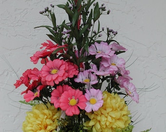 Spring Flowers Tower, Yellow Floral Design, Tall Arrangement, Silk Flowers, Summer Centerpiece, Artificial Bouquet, Mothers Day Centerpiece,