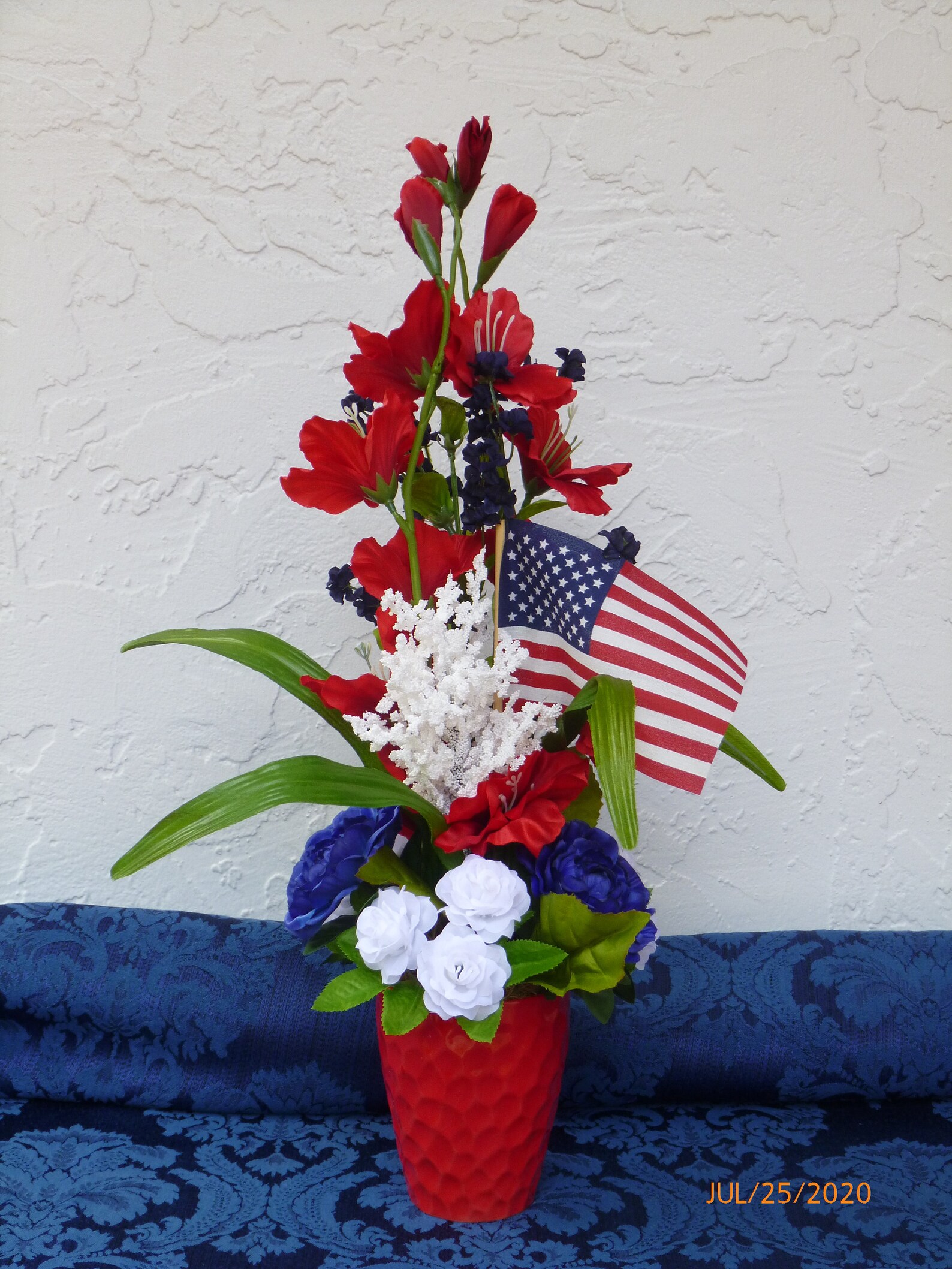 Patriotic Silk Flowers Floral Arrangements Red White & Blue Etsy