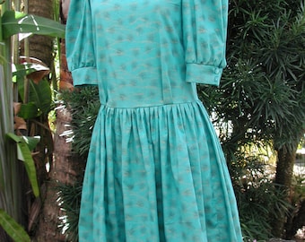Aqua Blue Dress, Early American Dress, Sunday Dress, size 12 youth, Missy Tall Dress, Dress size 8, Short Sleeve Aqua Dress