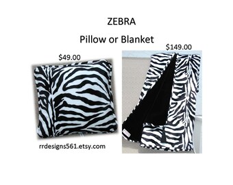 Zebra Print Velvet Throw Blanket or Pillows, Tasseled Safari Décor