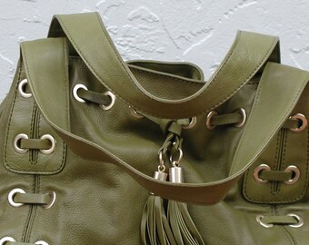 Vintage Michael Kors Leather Shoulder Bag, Olive Green Tassel