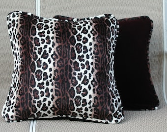 Leopard Print Throw Pillow, Black Velvet Back, Safari Decor