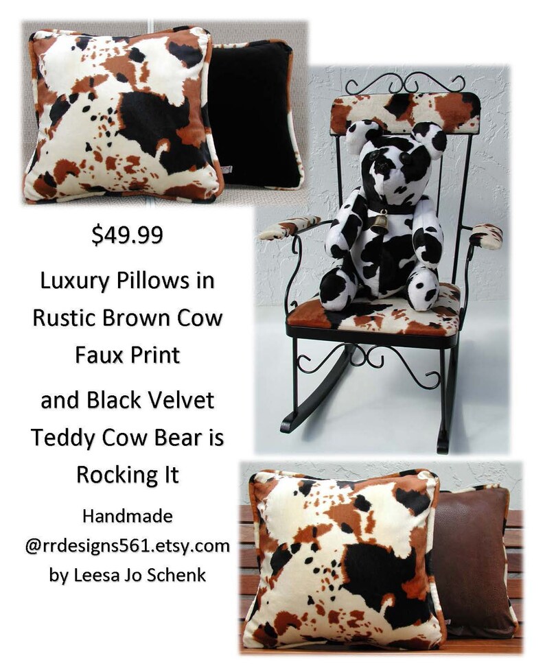 Brown Cow Pillows Black Velvet Pillow Pillows With Trim Etsy