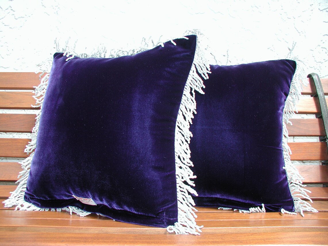 Blue Velvet Pillows, Silver Fringe Trim, Moon Stars Blue Throw