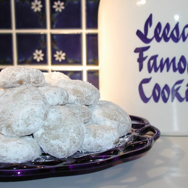 White Cookies, by the Dozen, Hickory Smoked Butter Nut Balls, Wedding Cookies, Small Cookies, Leesa's Famous Cookies, Cookie Tins