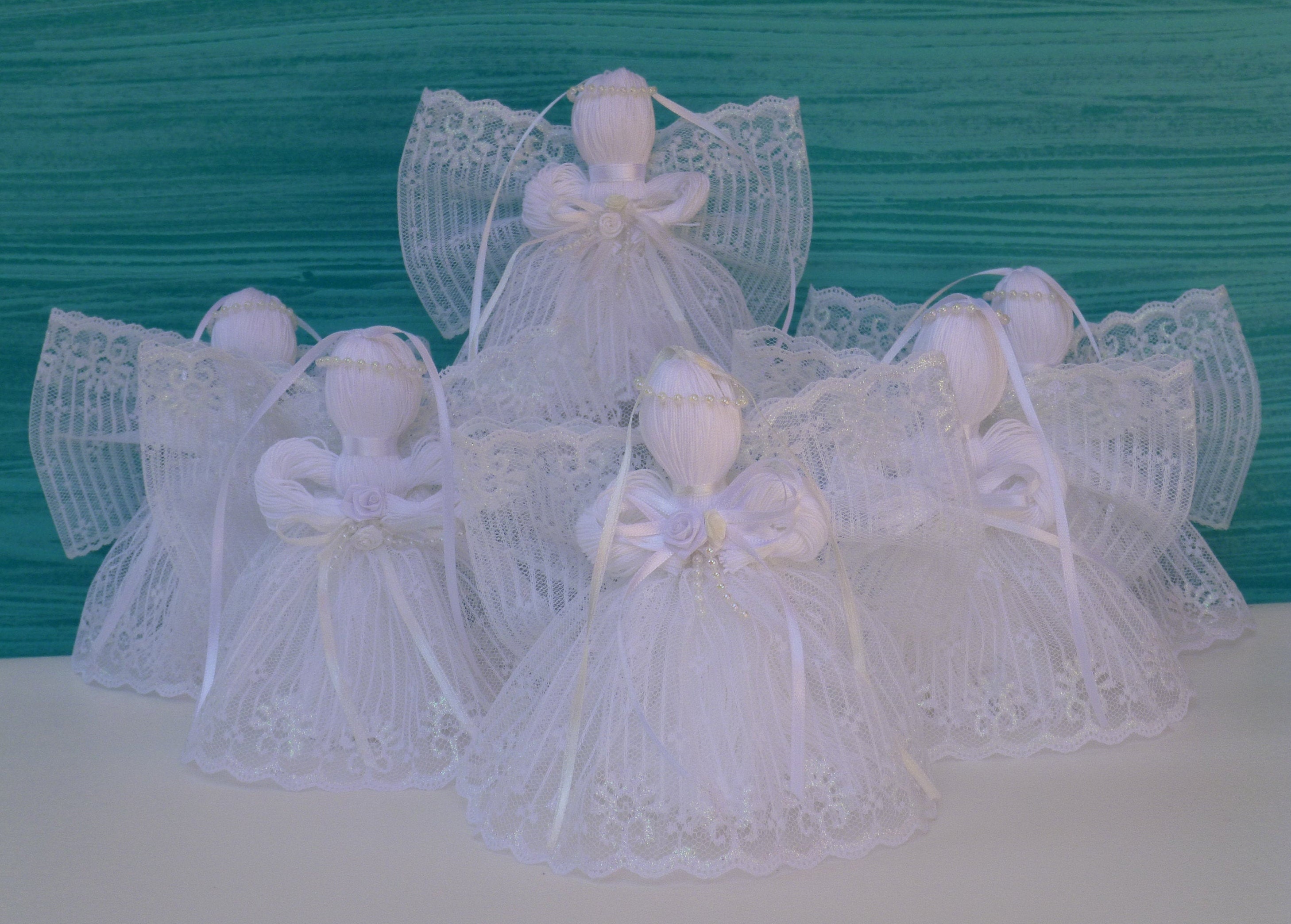 * vintage ornament ୨୧ * ホワイト シープ mama White Lace Angel, Angels and Pearls, Handmade Angels, 6 Inch