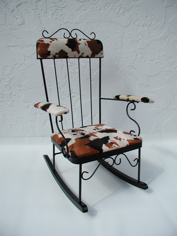 Brown Cow Print Rocking Chair Farmhouse Rocking Chair Black