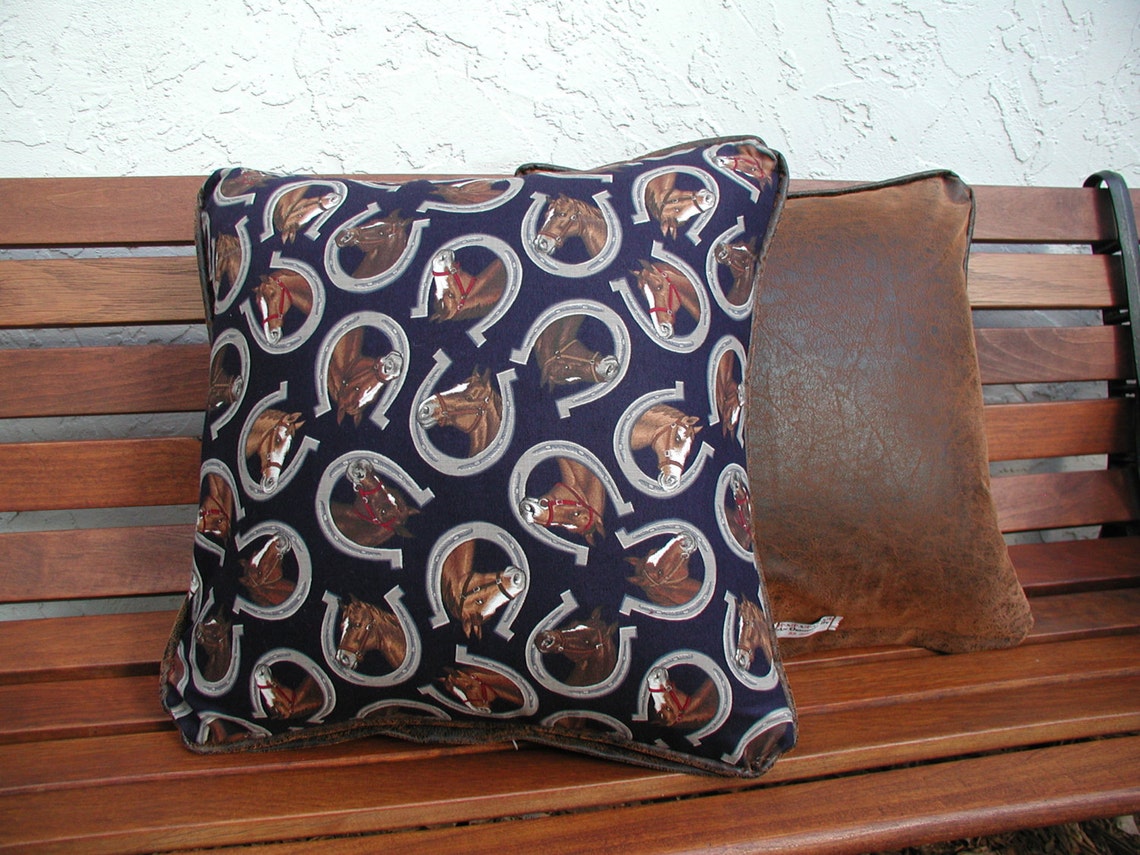 Navy Horseshoe Pillow Ranch Home Decor Horse Throw Pillow Etsy