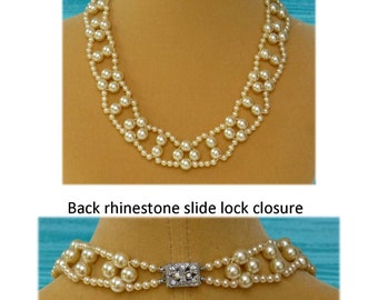 Pearl Choker, lattice Strand of Pearls, Wide Pearl Choker, Wedding Necklace, Pearl Bridal Choker, Twelfth Anniversary, Gift for Her