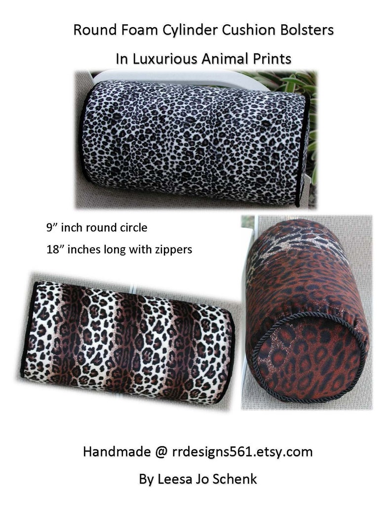 Round Cylinder Cushion, Foam Bolster, Animal Print Pillow, Round Throw