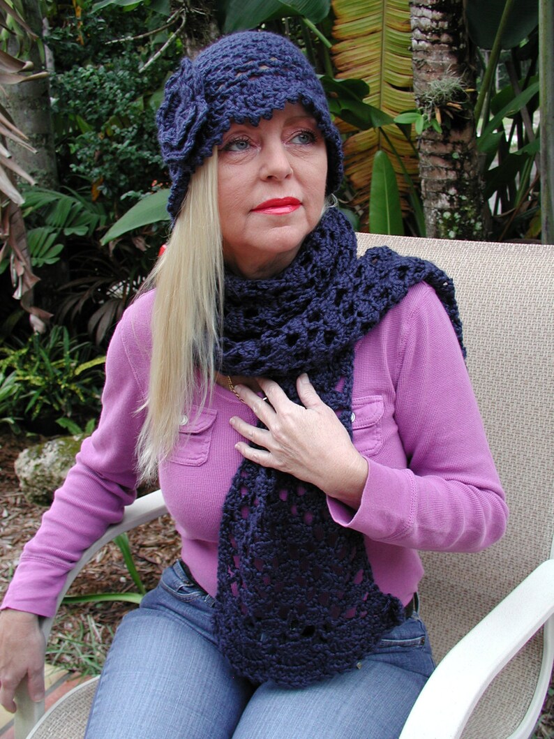 Navy Blue Hat and Scarf Crochet Clothing Flower Cap Hat and Etsy