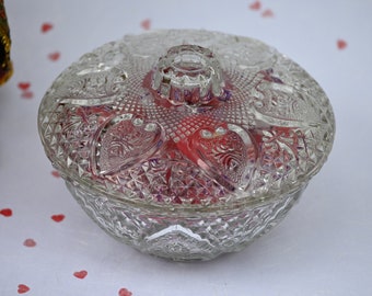 Candy dish with lid, Valentine Hearts, Clear Glass dish, Valentine candy bowl, Vintage candy dish, with Roses, Wedding Gift, rrdesigns561