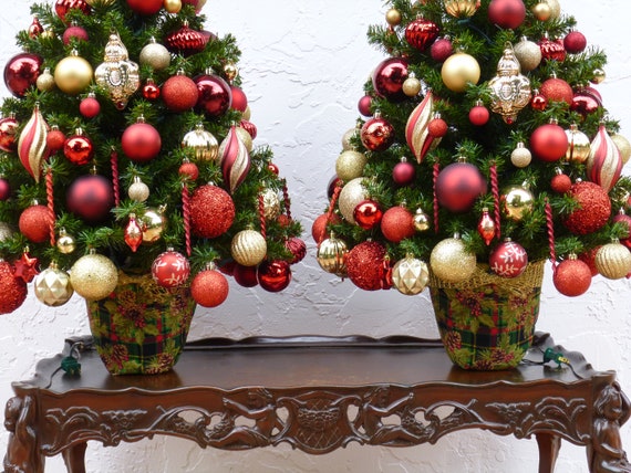 Entryway Christmas Tree Set Red and Gold Decor Shatterproof