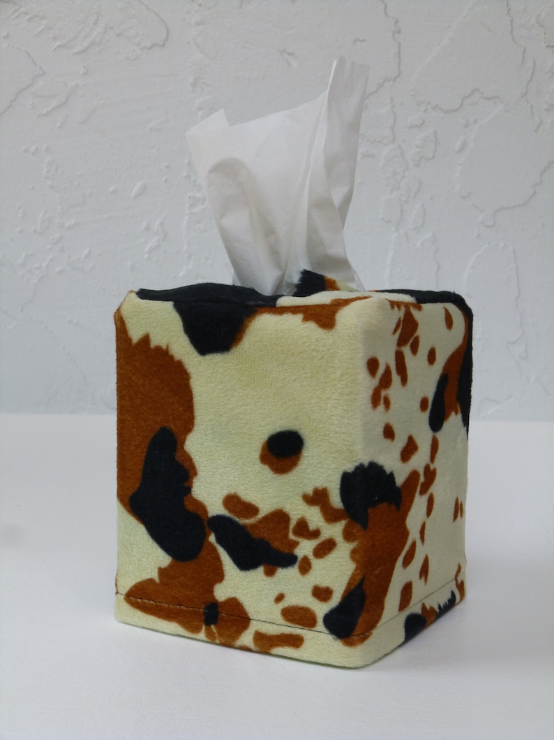 Animal Print Tissues, Zebra Print Tissues, Jaguar Print Tissues, Get Well Gift, Tissue Box Cover, washable Cover, Square Tissue Box Cover brown cow