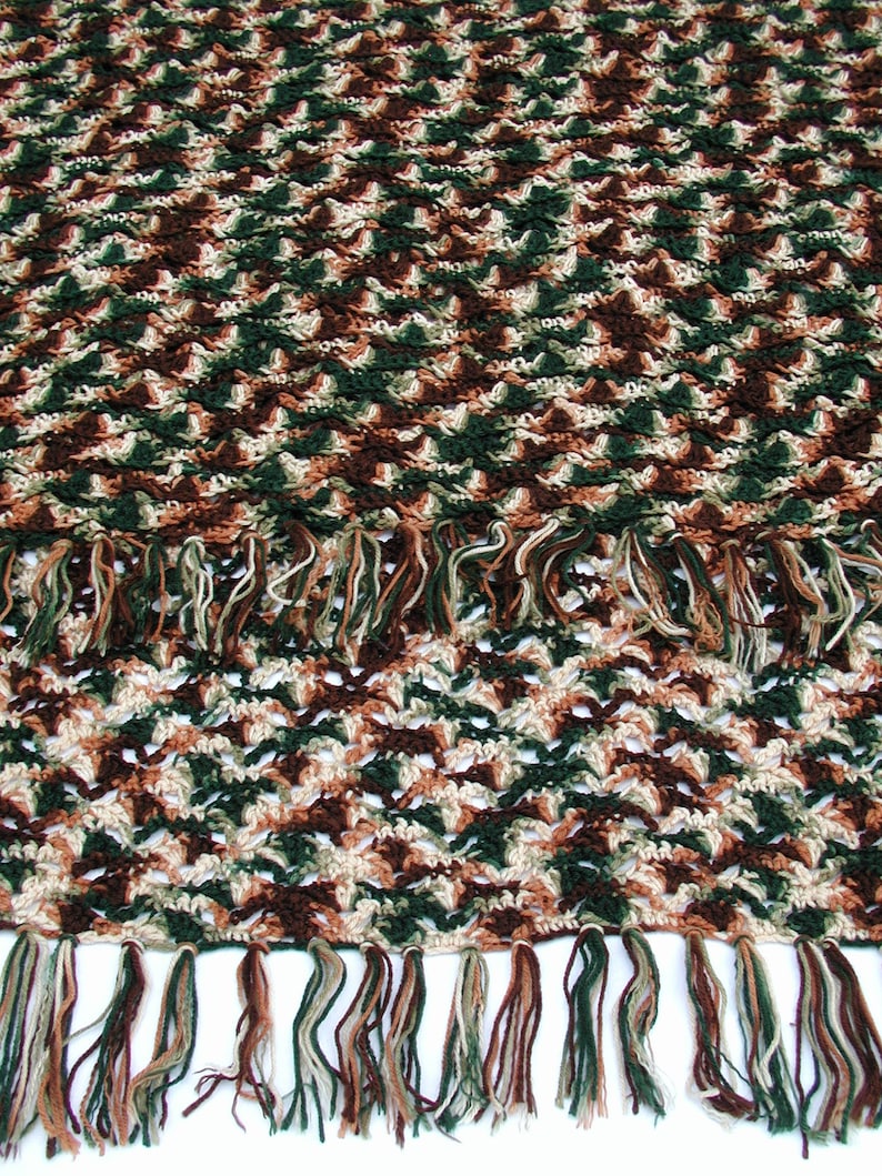 Cabins and Log Home Decor Fringe Throw Blanket Autumn Blanket Blanket Woodland Fall Man Cave Blanket Crochet Afghan