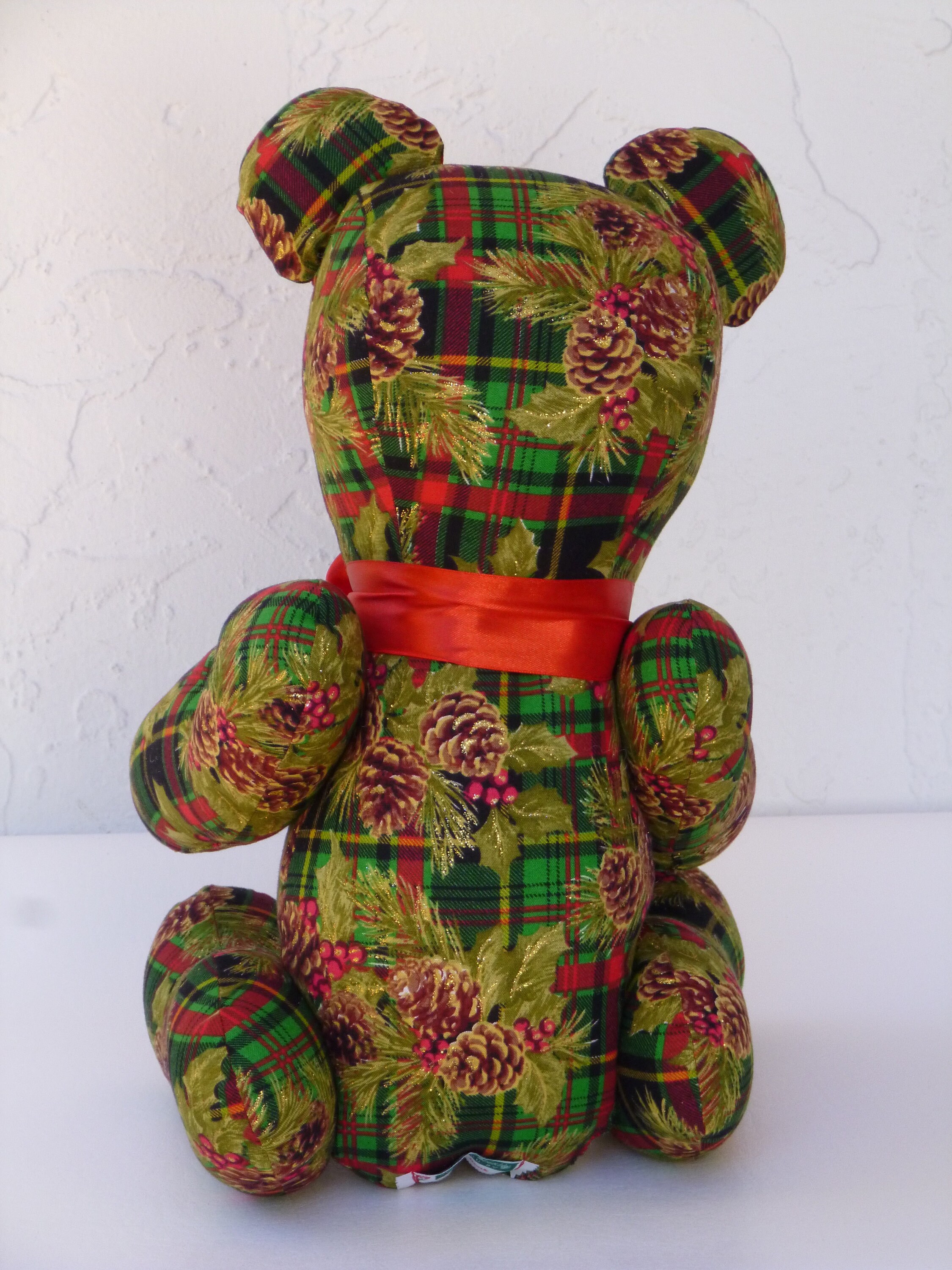 チェック柄テディベア、クリスマステディベア、クリスマスベア、赤