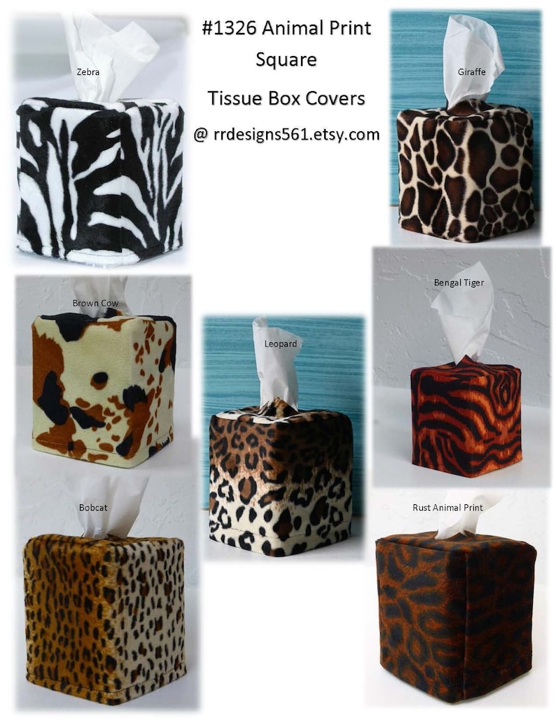 Animal Print Tissues, Zebra Print Tissues, Jaguar Print Tissues, Get Well Gift, Tissue Box Cover, washable Cover, Square Tissue Box Cover image 1