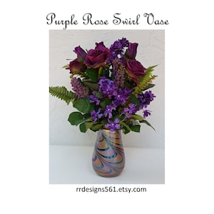Purple Rose Floral, Artificial Bouquet, Modern Vase, Lavender Flowers, Purple Flowers, Silk Roses Ferns, Ceramic Vase Design, rrdesigns561 image 1