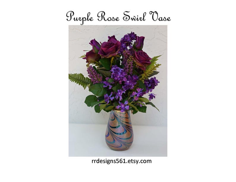 Purple Rose Floral, Artificial Bouquet, Modern Vase, Lavender Flowers, Purple Flowers, Silk Roses Ferns, Ceramic Vase Design, rrdesigns561 image 1