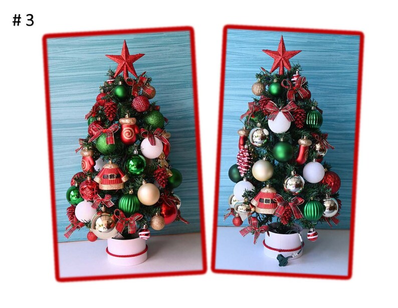 Miniature Christmas Tree, Fully Decorated Tree, 50 Colored Lights, Tree with Lights, Tabletop Tree, Christmas Centerpiece, rrdesigns561 image 6