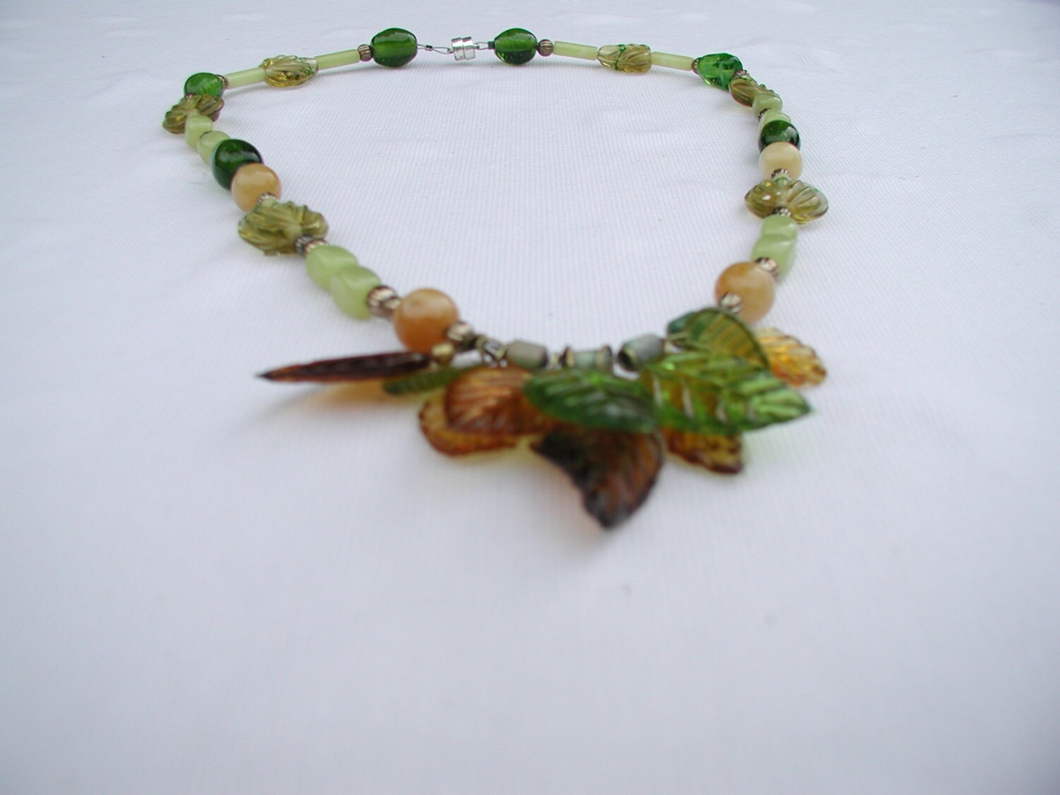 Aal Green Beaded Leaf Necklace