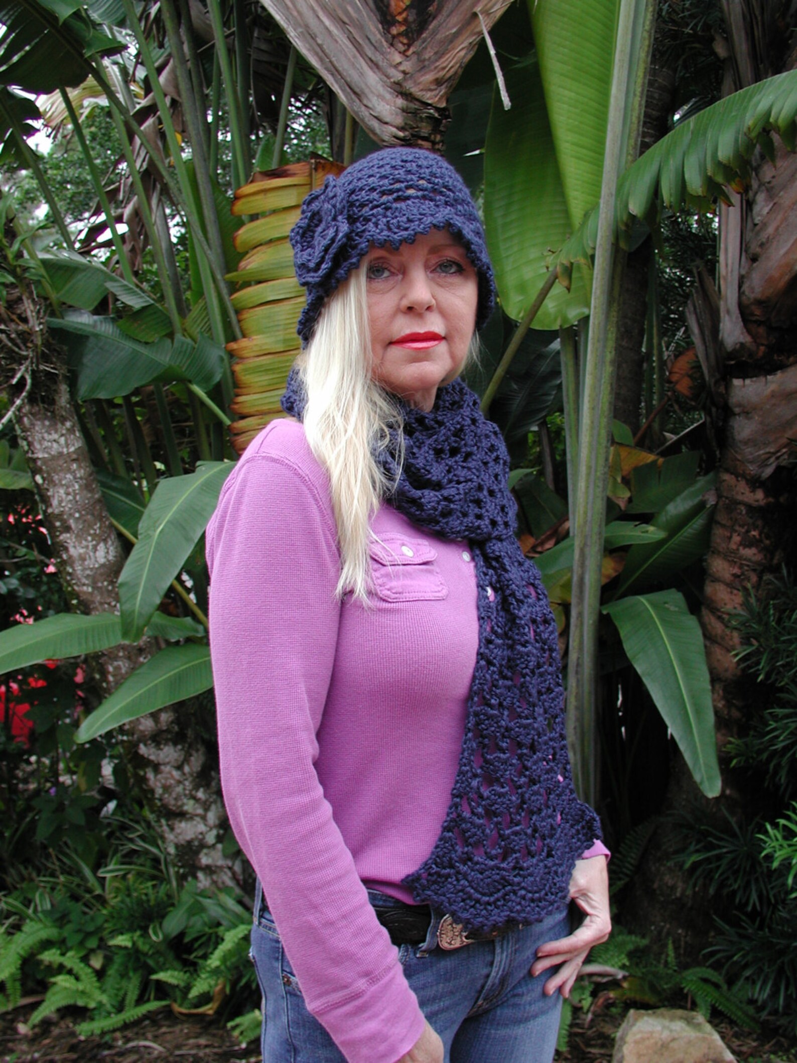 Navy Blue Hat and Scarf Crochet Clothing Flower Cap Hat and Etsy