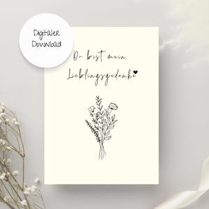 Karte Valentinstag, Du bist mein Lieblingsgedanke, Digitaler Download, Druckvorlage, Karte zum Ausdrucken, PDF, Karte Liebe, Karte Partner