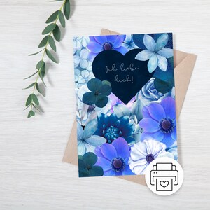 Valentine&#39;s Day Card, Digital Download, I Love You Card, Printable, Card to Print, PDF, Love, Friends, Flower Card