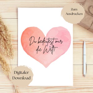 Grußkarte Valentinstag, Digitaler Download, Karte Liebe, Geschenk, Partner, Partnerin, Druckvorlage, Karte zum Ausdrucken, PDF, Herz, Liebe
