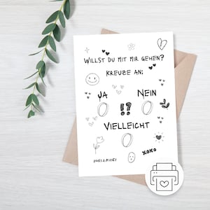 Karte Valentinstag, Digitaler Download, Karte Willst du mit mir gehen?, Druckvorlage, Karte zum Ausdrucken, PDF, Liebe, Verliebt, Lustig