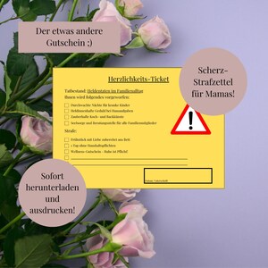 Voucher voor moeders, Moederdag, leuk parkeerticket, verjaardagscadeau, hartelijkheidsticket, cadeau moeder, , PDF, downloaden, voucher