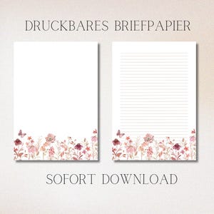 Briefpapier Blumen Vintage, Briefpapier Druckvorlage, Schreibwaren, Printable Stationery, Brief, Journal Seiten, Papier Vorlage, PDF