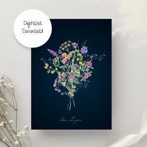 Card Flowers, Valentine&#39;s Day, Digital Download, Vintage Card, Print Template, Card to Print, PDF, Birthday Card, Mother&#39;s Day Card