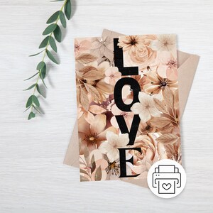 Valentine&#39;s Day card, digital download, LOVE card, print template, card to print, PDF, love, friends, flower card, in love