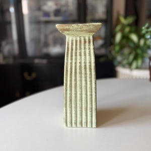 Vintage Haeger Pottery Vase 665-86 - Art Deco Fluted Column Design - Mid Century Modern Ceramic - Distressed Green & Gold Glaze
