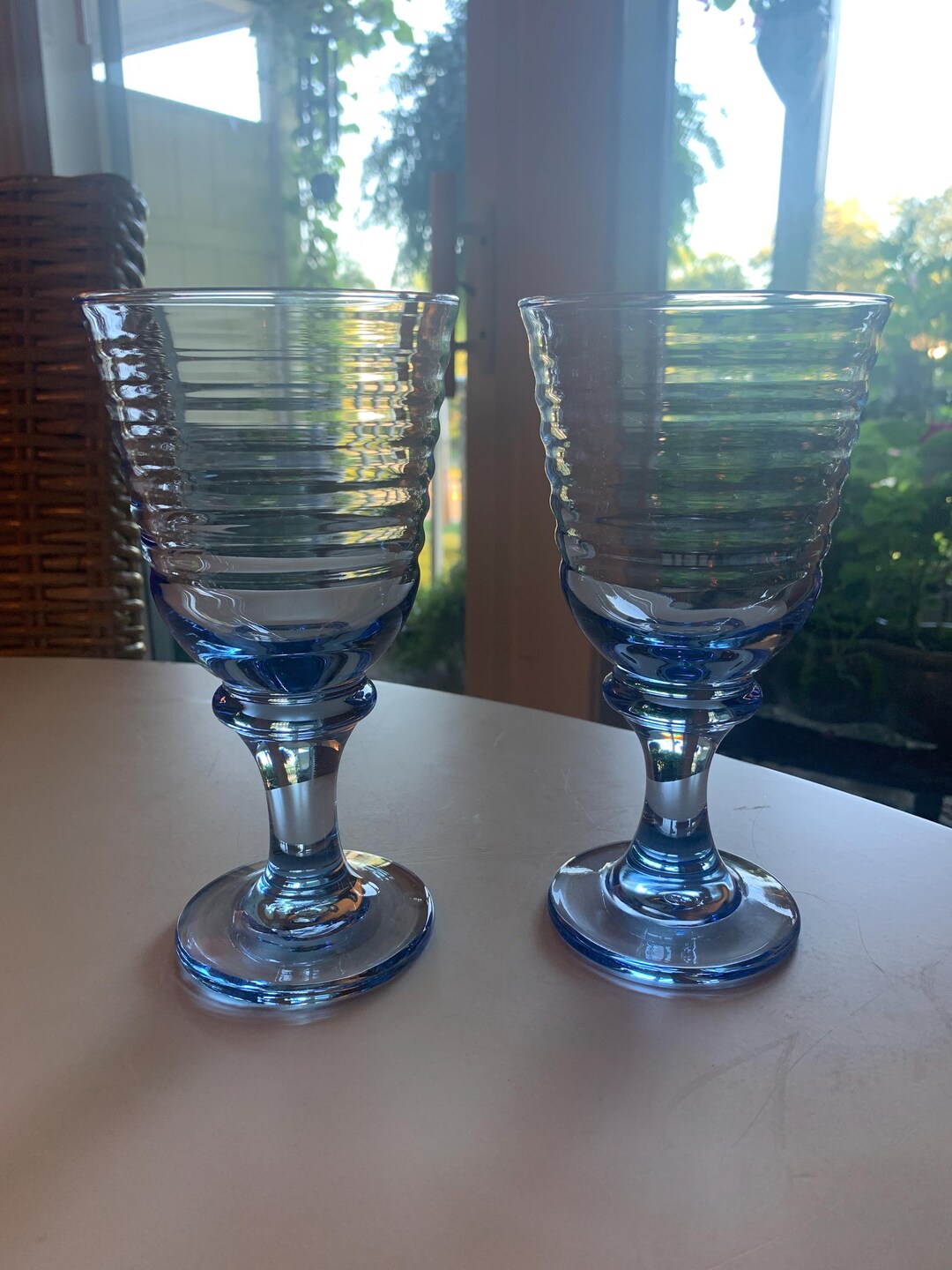Libbey Ribbed Glassware Set of 2 Vintage Libbey Sirrus Light Blue Ribbed Water/wine Goblets 7 ...