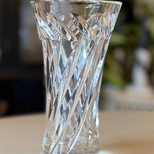 Vintage Lead Crystal Vase with Swirl Leaf Pattern
