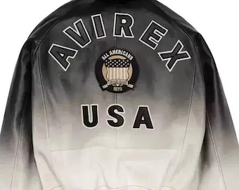Unieke iconische stijl van Avirex USA in twee kleuren, leren bikerjack in bomberstijl gemaakt van rundleer voor hem, jack in militaire stijl