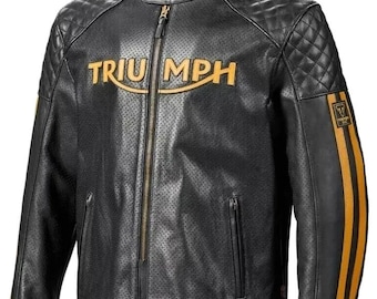 Men's Triumph Motorbike Jacket Cowhide Biker Motorcycle Leather Jacket